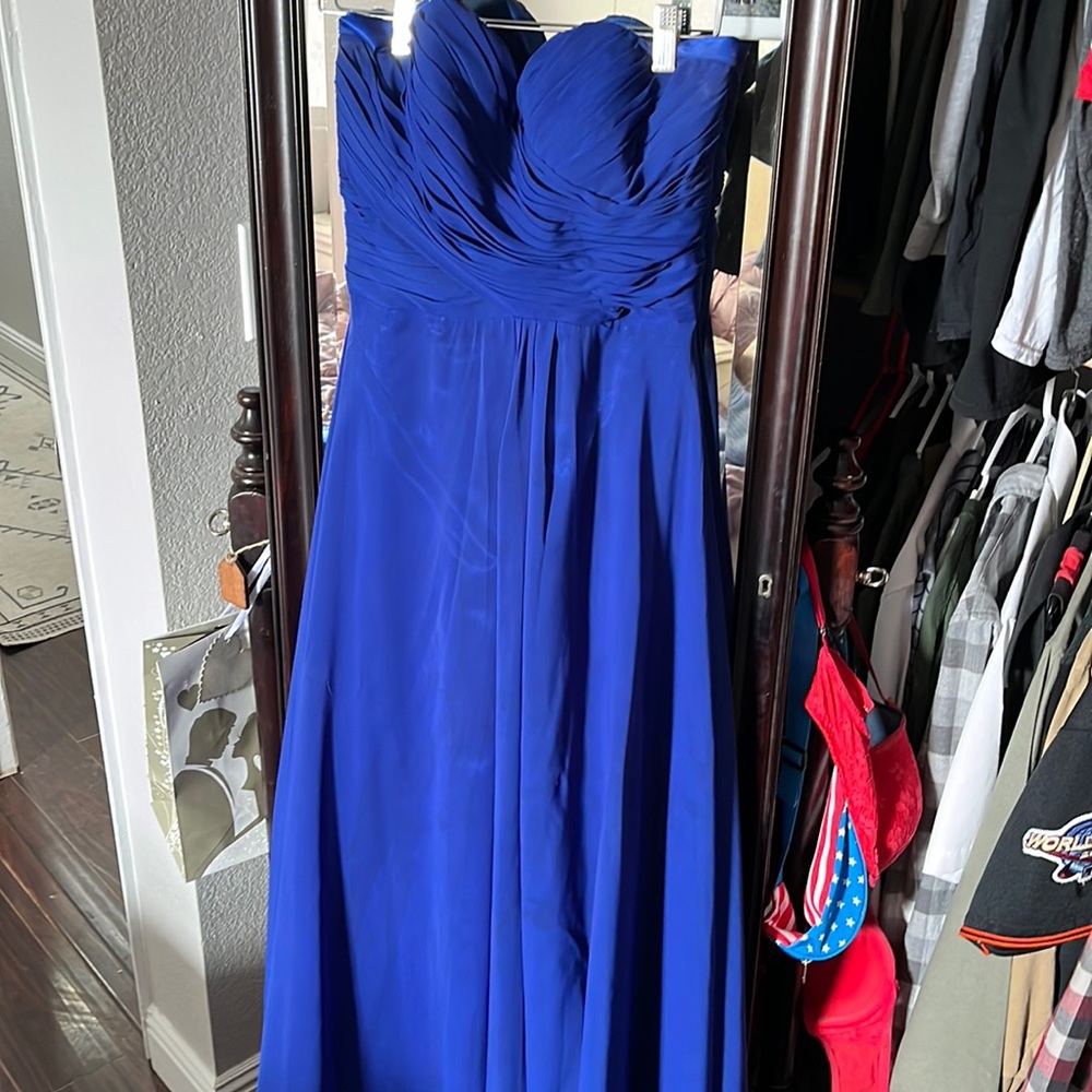 Royal blue strapless, bridesmaid dress
